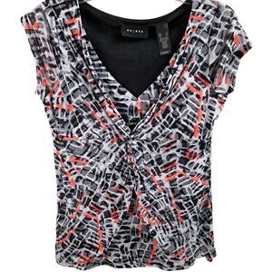 Axcess Women’s Vneck Short Sleeve Gathered Top Boho FairyGoth Blouse Size Small